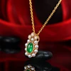 14K Yellow Gold 0.46ct 4x6mm Cabochon Cut Emerald and Natural Pearl Classical Engagement Pendant