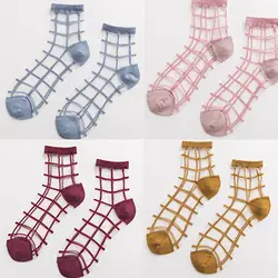 5 цветов корейский стиль женские летние повседневные носки harajuku прозрачные невидимые тонкие клетчатые сетчатые носки выше лодыжки модные