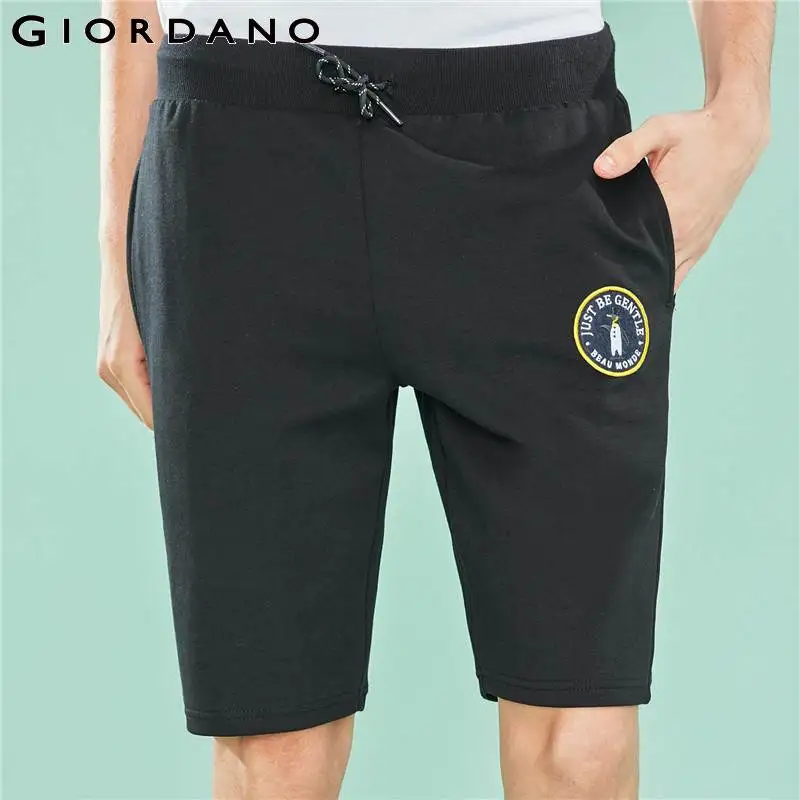 

Giordano Men Shorts Men Embroidered Penguin Pattern Drawstring Waist Fun Shorts Men Slant Pockets Durable Bermuda