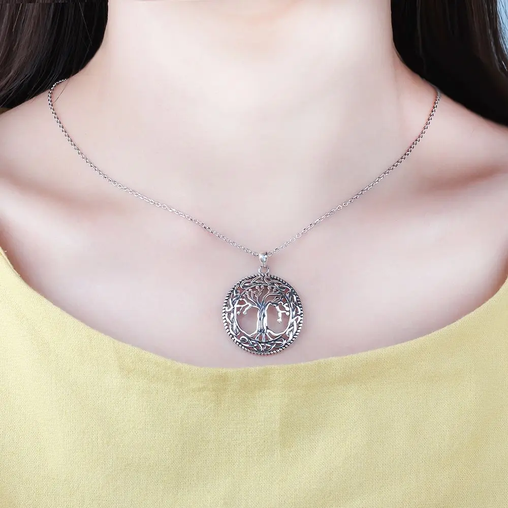Tree of Life Round 925 Sterling Silver Necklace Pendant for Women