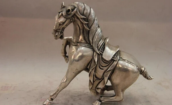 

song voge gem S1542 China White Copper Silver home Feng Shui Animal Lucky Horse war-horse Art Statue