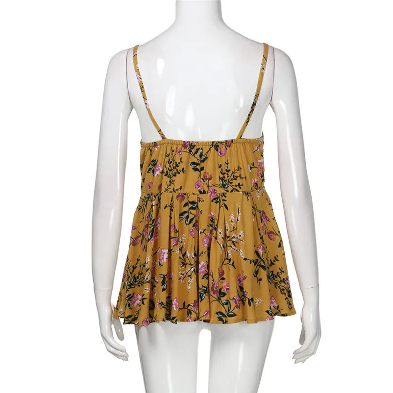 Fashion womens tops and blouses summer 2018 Sexy Printed Frill Hem Cami Top V Neck Tank Vest Blouse camicette Y16#N  (10)