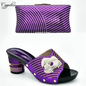 

Most popular purple pump shoes and bag set matching for evening dress 388-6, heel height 7cm