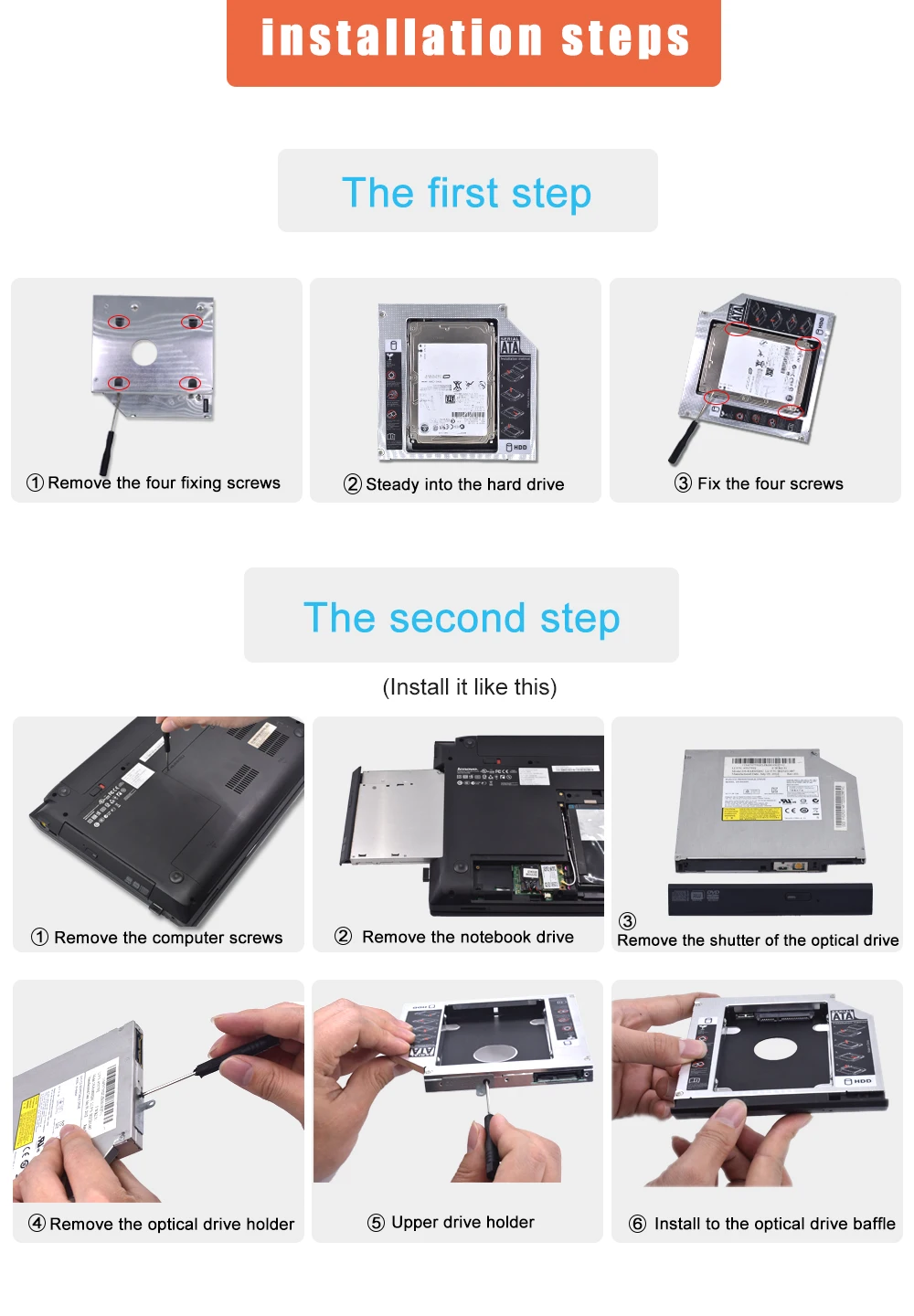 Tishric Алюминий Optibay 2nd HDD Caddy 12,7 мм SATA 3,0 жесткий диск Корпус DVD адаптер 2,5 SSD 2 ТБ для ноутбука CD-ROM