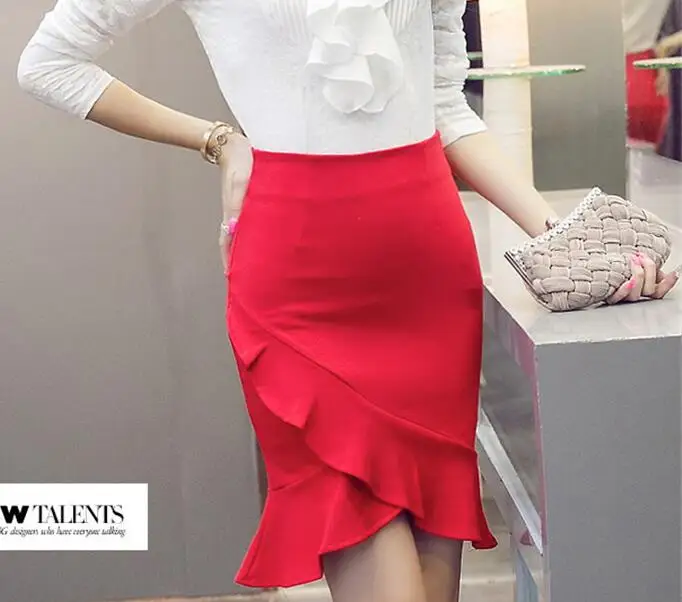 Женская офисная юбка с оборками необычная высокой талией модель 5XL 2020|skirt irregular|high