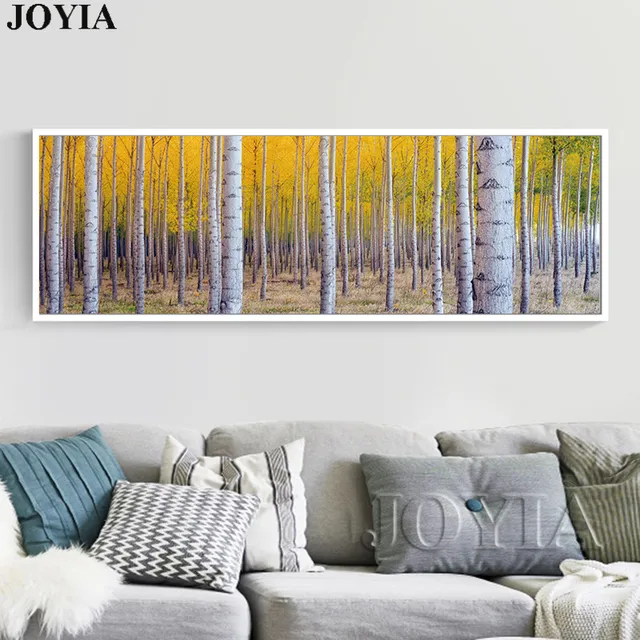 large white birch painting tree forest picture trees wall art canvas