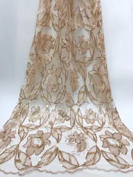 

Latest French Nigerian Lace With Gold Line Sequins High Quality Tulle African Laces Fabric For Wedding African French Net Lace