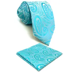E34 светло-голубой Пейсли Шелковый Для мужчин Галстук Свадебные модные галстуки для мужчин Классический галстук-бабочка Pocket Square Set