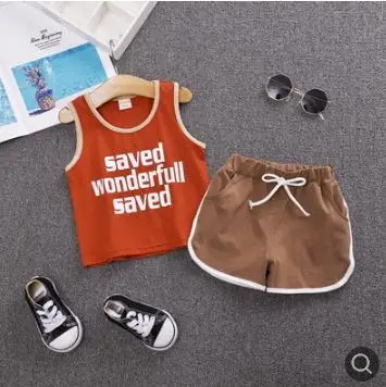 

Kids Clothes Set 2019 Summer New Children Sleeveless Vest Suit Letter Cotton Baby Boy Girl Clothes Set for 0-4 Year SY-F192242