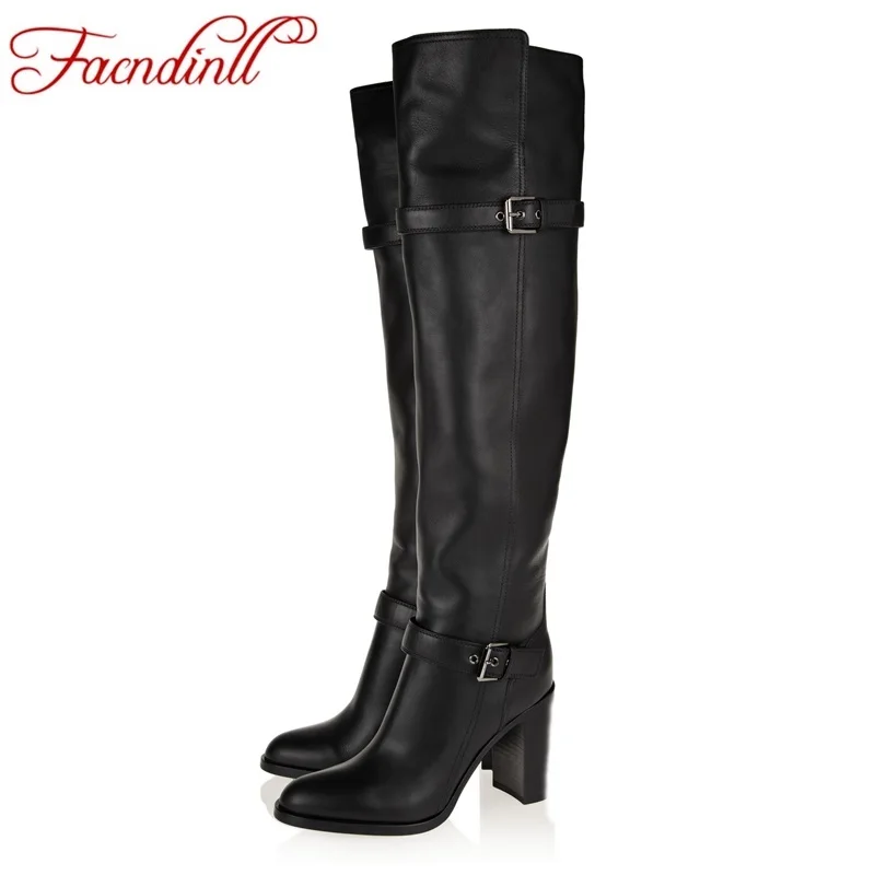 

FACNDINLL shoes 2018 autumn winter women over the knee boots european and american style black hoof high heels warm snow boots