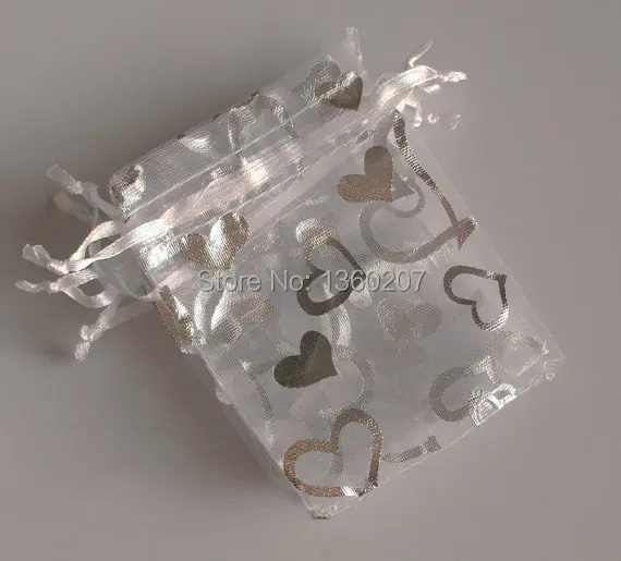 

100pcs white silver heart colour Organza Bags 10x14cm Wedding Favour Gift bag Jewellery pouches