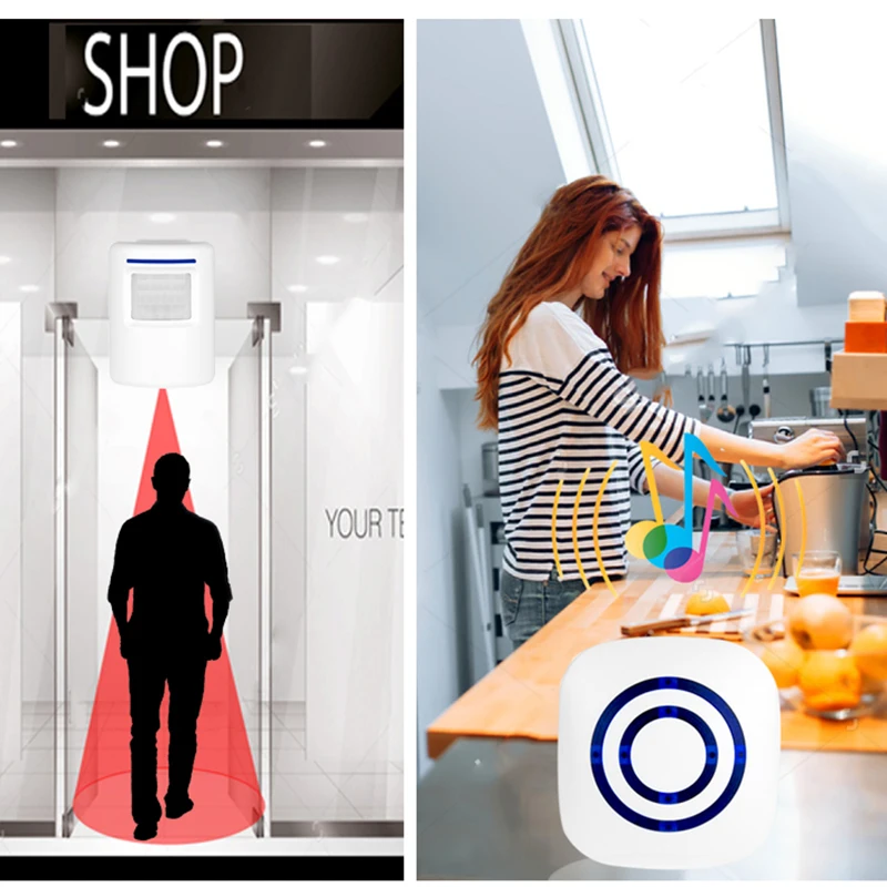 JXSFLYE Digital Wireless Doorbell Welcome Body Door Bell with  Sensor Infrared Detector Induction Alarm Home Security