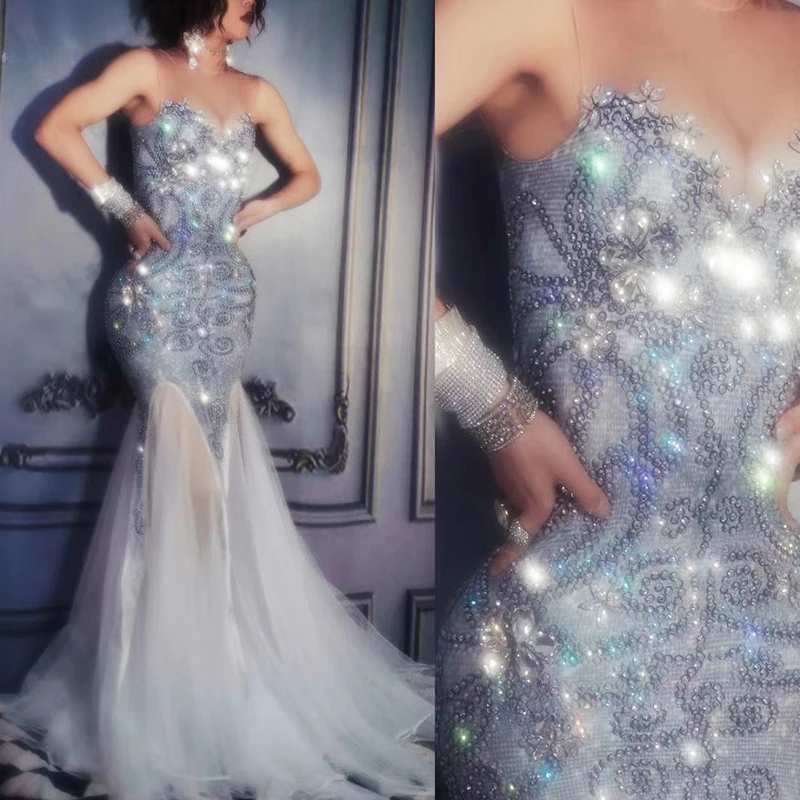 

Sexy Nightclub Dress For Woman Singers Rhinestone Performance Clothing Gogo Jazz Stage Dance Wear Party Evening Dresses DC2440