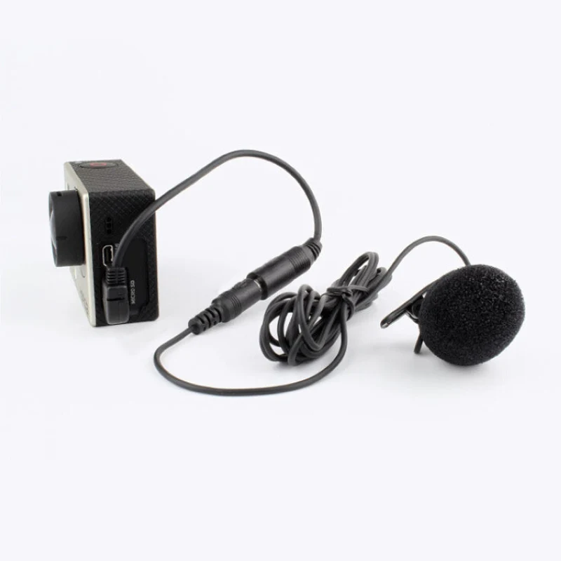 Mayitr 1pc 3.5mm Professional Mini Clip-on Microphone With Adapter Cable Black 17cm for GoPro Hero 3/3+ /4