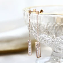 Юн РУО мода супер блестящие AAA циркон четырехгранный серьги из розового золота Цвет Женские Подарочные Титан Сталь Fine Jewelry не выцветают