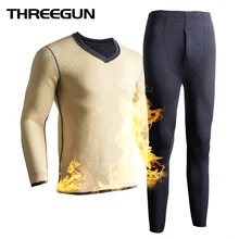 THREEGUN зимнее мужское термобелье шерстяное плотное термобелье кальсоны пара бархатное термобелье зимняя одежда для мужчин сохраняет тепло