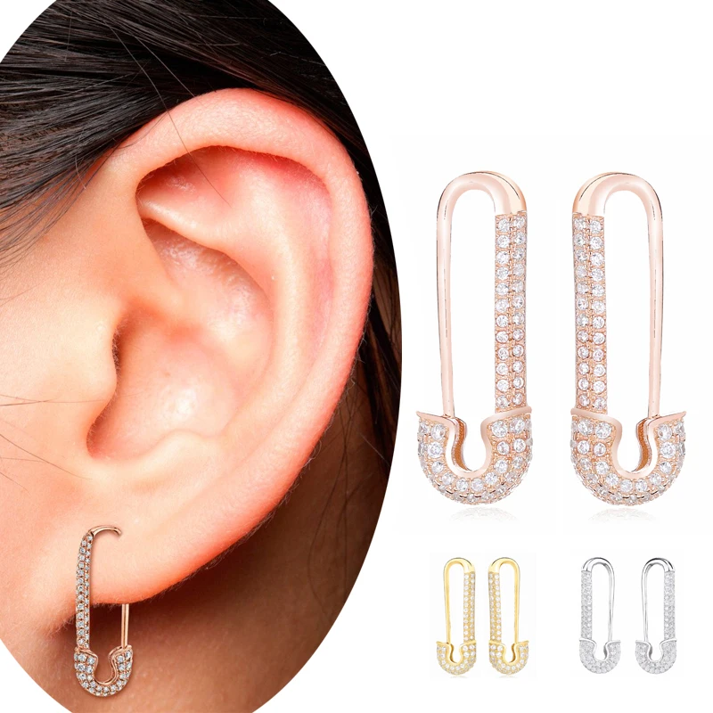 

Slovecabin 2019 France Safety Pin Earring Clips 925 Sterling Silver Rose Gold Color Plain Women Wedding Punk & Rock Jewelry