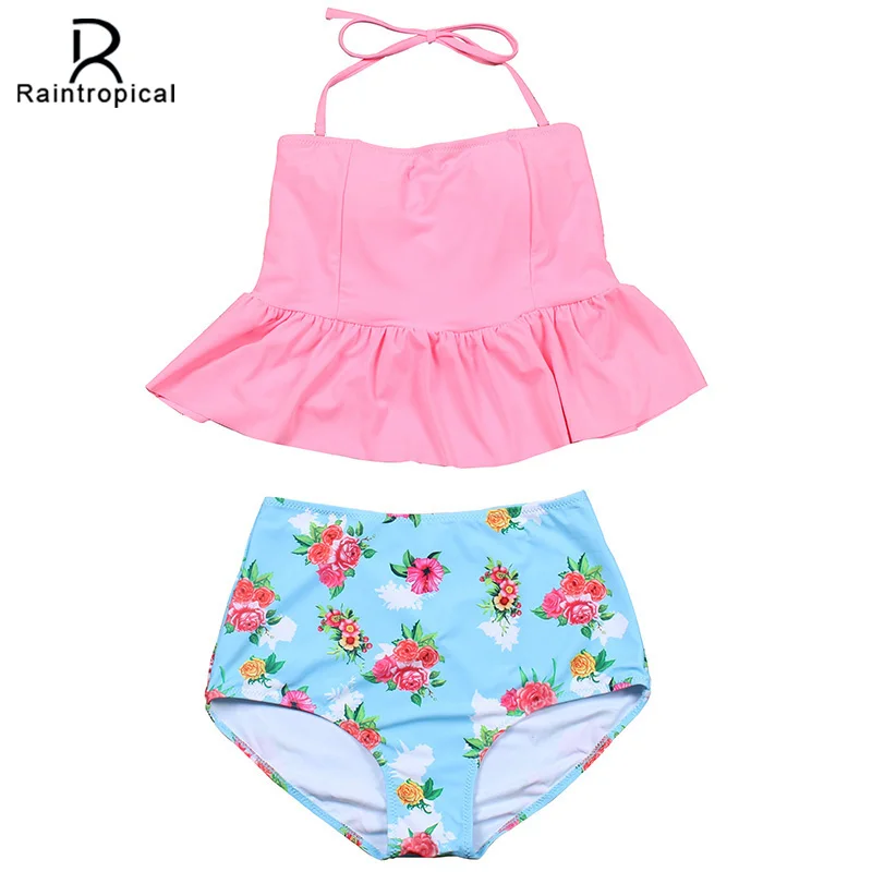 

Raintropical 2019 New Bikinis High Waist Swimsuit Women Tankini Bathing Suit Bikini Set Vintage Retro Plus Size Swimwear Dress