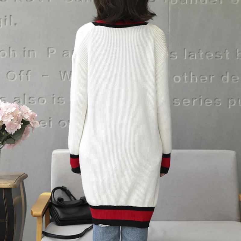 Spring New Wild Loose Long Knitwear Cardigan Women Sweater Coat Long Sleeve Patchwork Coat wz321 Spring New Wild Loose Long Knitwear Cardigan Women Sweater Coat Long Sleeve Patchwork Coat wz321