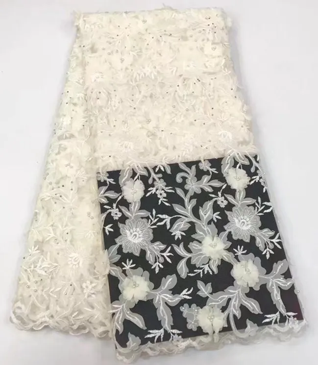 

3d lace applique beaded embroidered tulle lace fabric with sequins 2018 high quality for wedding dresses 5 yards/lot