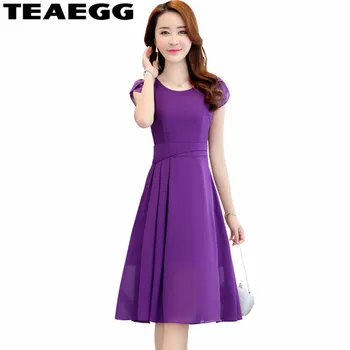

TEAEGG Summer Dresses Casual Chiffon Purple Dress Femme Short Sleeve Women Dress Elegant Beach Women Clothes 2020 VestidosAL1144
