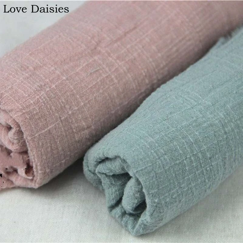 

100% Cotton Artistic Retro Double Slub Light Grayish Green Pink Crepe Soft Fabric for Handwork Kids Apparel Summer Dress blouse