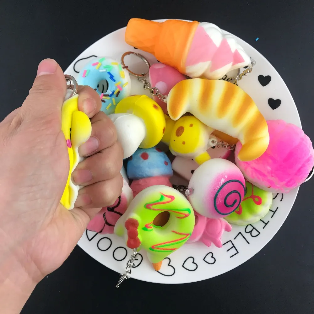 

50Pcs/lot Squishy Panda Bun Slow Rising Squishies Cute Soft Mini Bread/Cake/ice Cream Donut Phone Straps Toy Collections