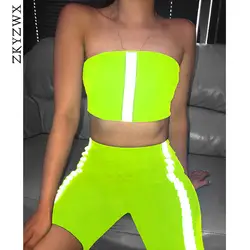ZKYZWX Светоотражающие улице комплект из двух предметов летний спортивный костюм Женская одежда Топ без бретелей + байкерские шорты