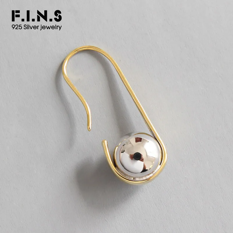 F.I.N.S 1 шт золотые u-образные шаровые Висячие серьги для женщин из натуральной 925 пробы серебряные одиночные серьги Модные ювелирные изделия