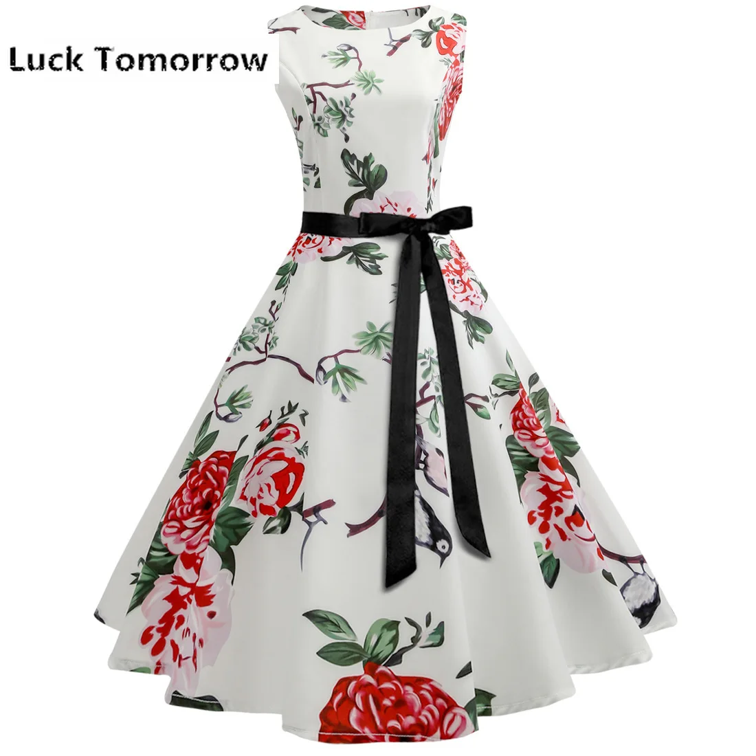 

Summer Womens Dresses 2019 Casual Floral Retro Vintage 50s 60s Robe Rockabilly Swing Pinup Vestidos Valentines Day Party Dress