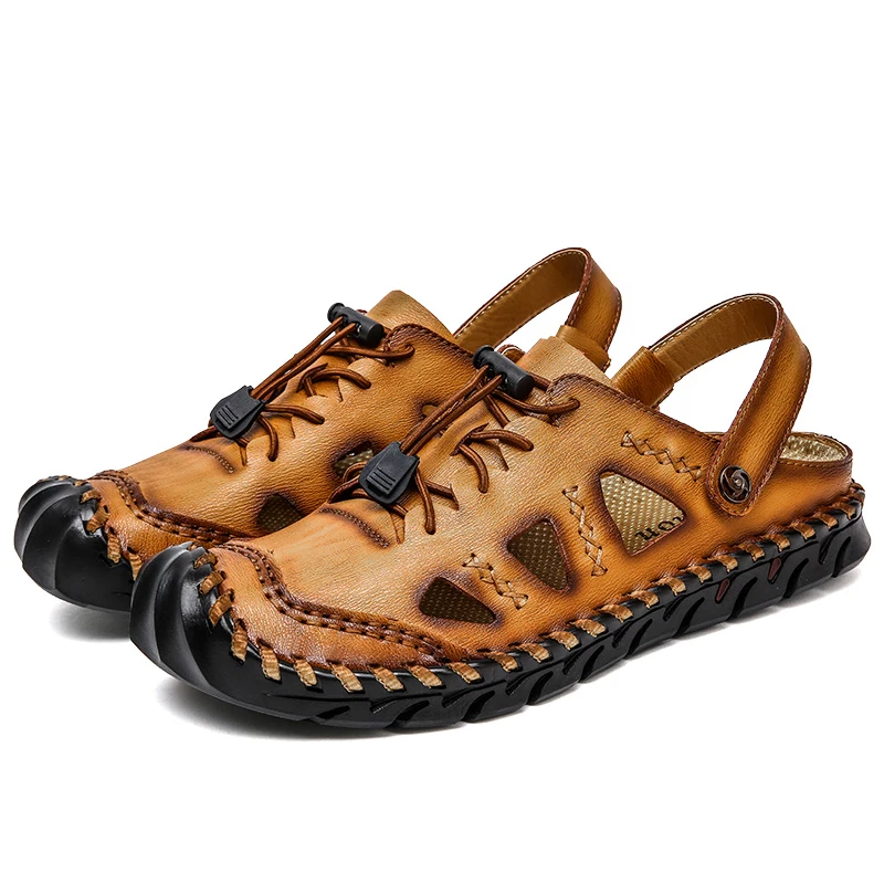 Г. Новые сандалии из натуральной кожи мужские повседневные Бархатные кроссовки обувь для пляжного отдыха с пряжкой, мужские резиновые сандалии для отдыха 48
