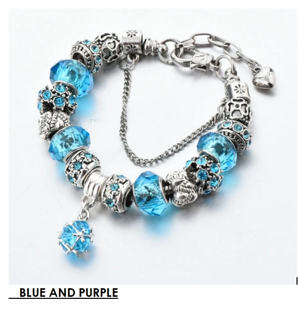 

LongWay European Style Authentic Tibetan Silver Blue Crystal Charm Bracelet for Women SBR150271BU/SBR150271PL