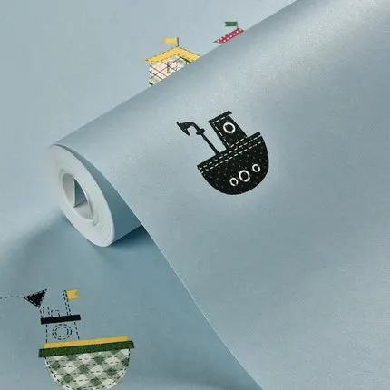 Blue Mediterranean Wallpaper Children's Room Warm Cute Cartoon Sailing Boy and Girl Bedroom Background Wallpaper Nonwoven Wallp Blue Mediterranean Wallpaper Children's Room Warm Cute Cartoon Sailing Boy and Girl Bedroom Background Wallpaper Nonwoven Wallp