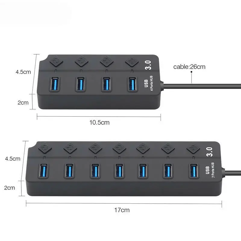 Fealushon 4/7 Порт USB 3.0 Концентратор 5 Гбит / с Высокоскоростной Вкл. Выкл. Включает адаптер переменного тока для ПК