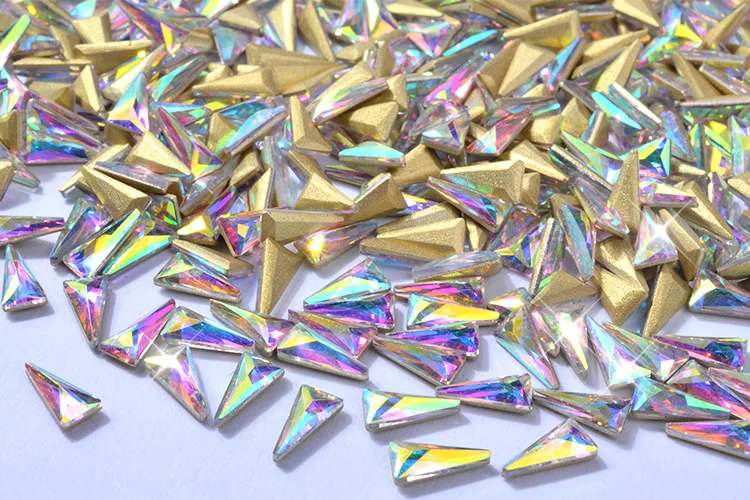

Nail Art Rhinestones 10Pcs/Pack 4x8mm Point Shaped Multi-color Triangle Glass Flame Colorful Stones For 3D Nail Dress Decoration
