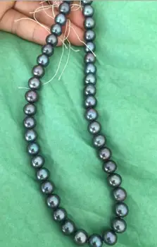 

Jewelry AAA 10-11mm round tahitian black pearl necklace 17.5"