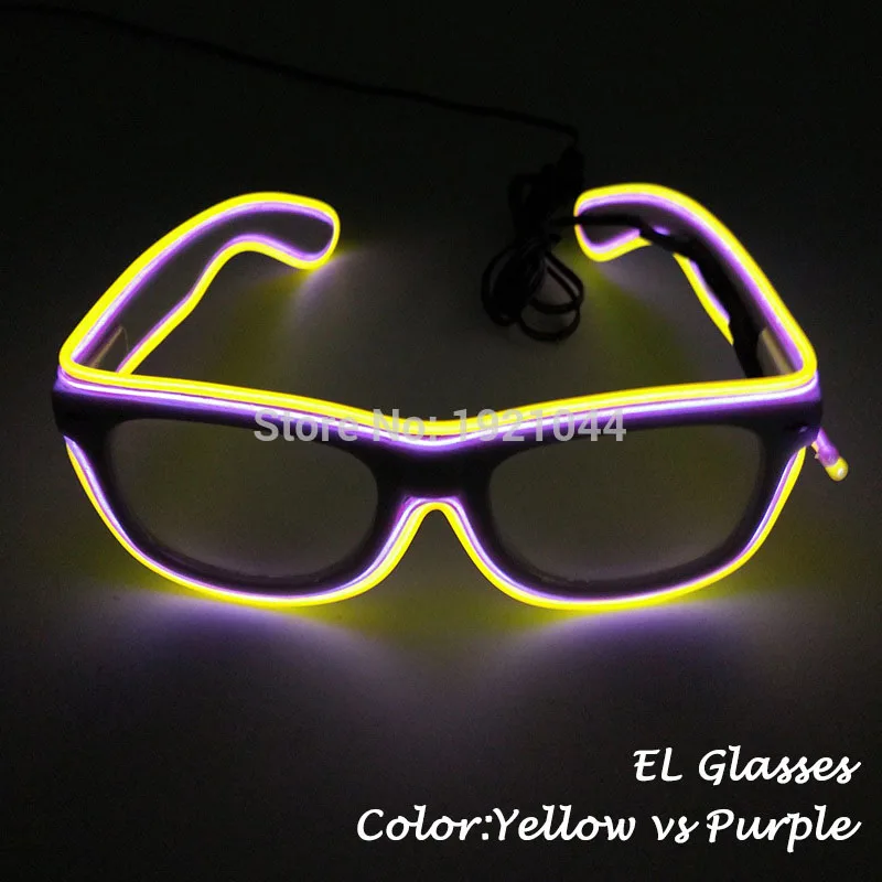 Лидер продаж EL очки EL Wire модный неоновый светодиодный светильник в форме затвора очки Rave праздничные вечерние Декоративные Солнцезащитные очки - Цвет: Yellow vs Purple