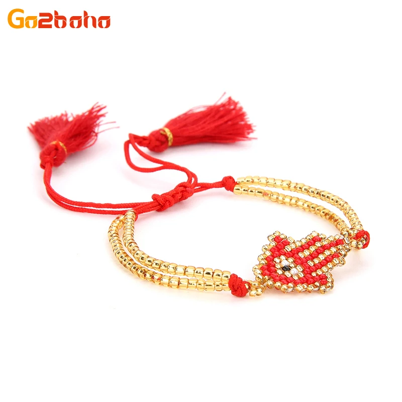 

Go2boho Red Eye of Fatima Bracelet for Women MIYUKI Beaded Double Gold Rope Bracelet Friendship Bracelets Jewelry Adjustable