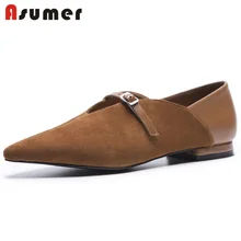ASUMER/Лидер продаж года; модные туфли с острым носком; женские лоферы из натуральной кожи с пряжкой на плоской подошве; женские модельные туфли для вечеринки; большие размеры 33-40