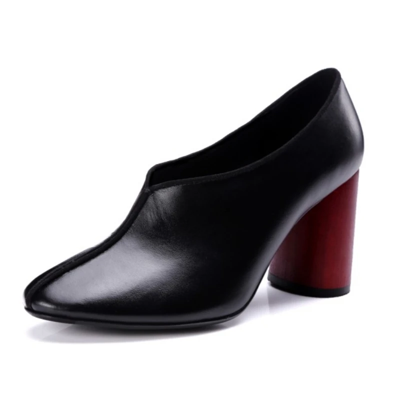 

DoraTasia luxury genuine leather high heel shoes pumps woman slip on black pumps sexy square toe mixed color shoes