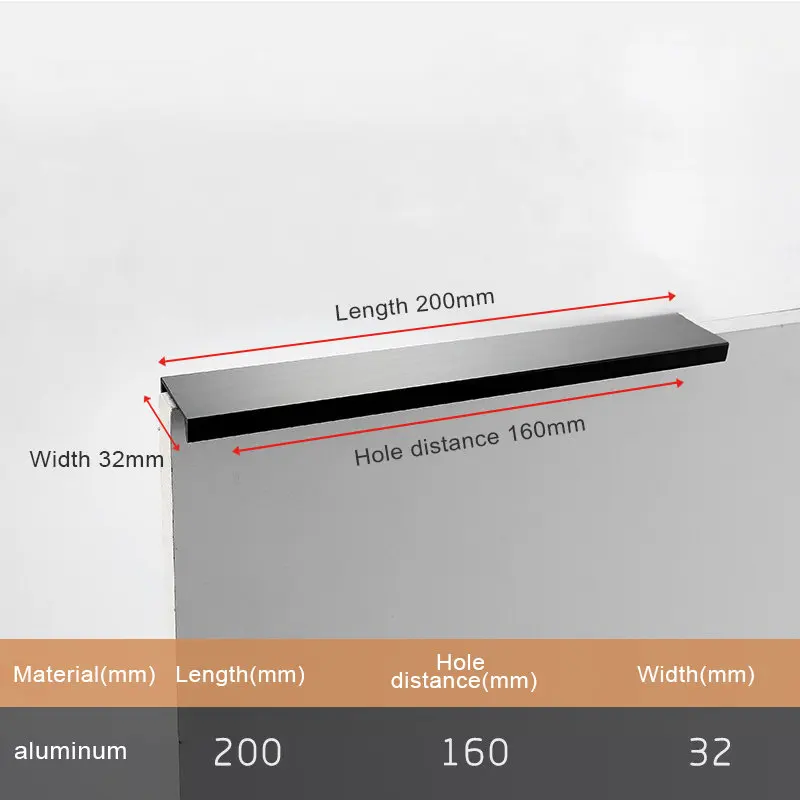 Sleek Black Aluminum Alloy Cabinet Handles for Kitchens and Furniture