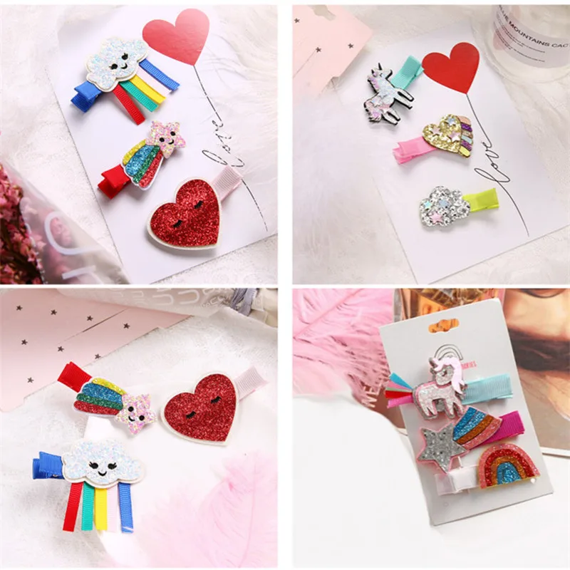 

6set/lot Cartoon Unicorn Rainbow Cloud Hair Accessories Seahorse Penguin Detailed Picture for the Girls for Girl Party Hairpins