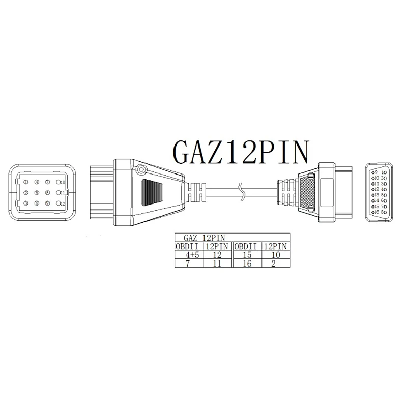 Газ 12Pin к OBD2 OBD 2 OBD II 16Pin мужчин и женщин грузовик диагностический кабель может работать с TCS CDP переходник obd газ