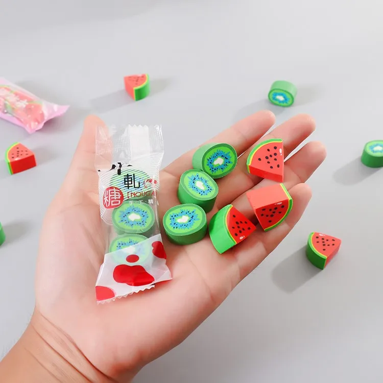 

3pcs/lot Mohamm Cute Gifts Items Fruite Novelty Watermelon Kiwi Mini Rubber Prizes School Supplies Erasers for Kids Stationery