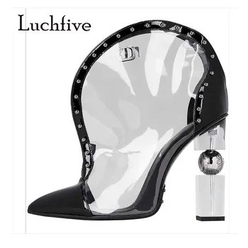 

2019 New Arrival Pvc Ankle Boots Woman Pointed Toe Strange Transparent High Heel Boots Women Fashion Martin Boots