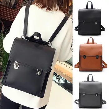 

Solid color backpack student bag fashion ladies backpack outdoor simple zipper travel bag leather backpack Dropship T626