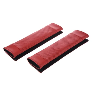 

2Pcs PU Leather Car Seat Belt Shoulder pads Cover red