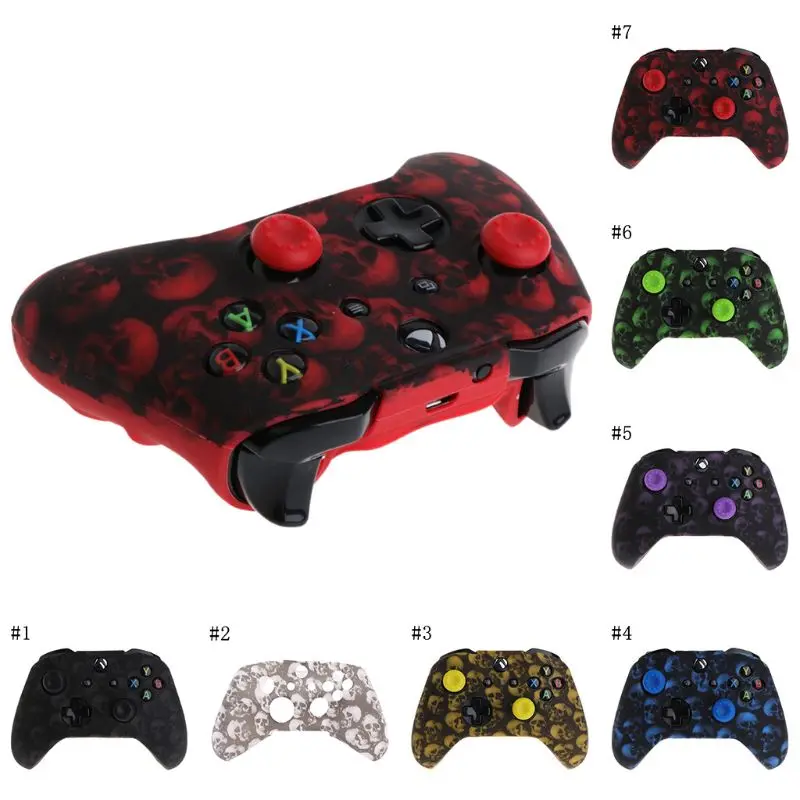 Силиконовая основа с рисунком черепа + 2 колпачка для джойстика контроллера XBox One X