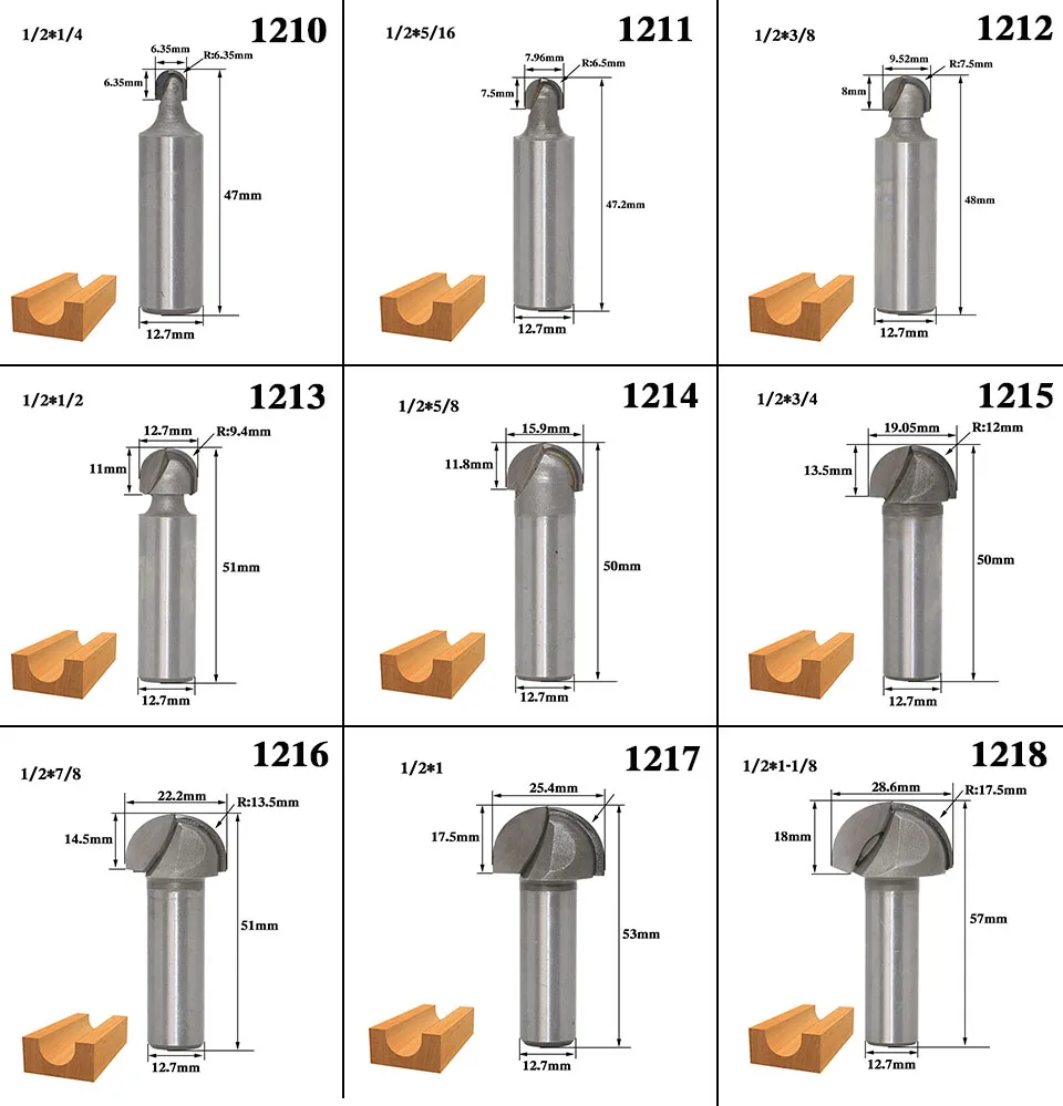 1 шт. 6,35 мм 12,7 мм 1/" 1/4" для конических фрез со сферическим концом; двойное обрамление; быстроходный деревообрабатывающий фрезерный станок бит фрезы для дерева бит коробки бухточки