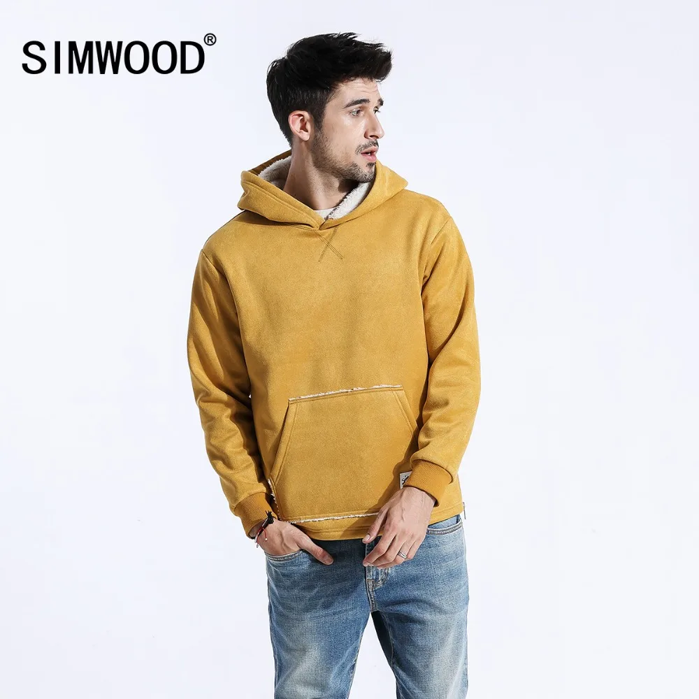 Мужское замшевое худи SIMWOOD, приталенная куртка с капюшоном, свитшот на флисе, спортивный пуловер в стиле хип-хоп, модель 180467